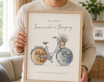 40-årsdagspresent i PDF-format – Cykel och äventyr – Present till 40-åring – Direkt nedladdning för utskrift