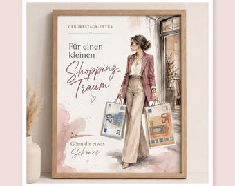 Födelsedagspresent med pengar i PDF-format | Present till kvinnor, flickvänner och shoppingdrottningar | Utskrivbar i sista minuten
