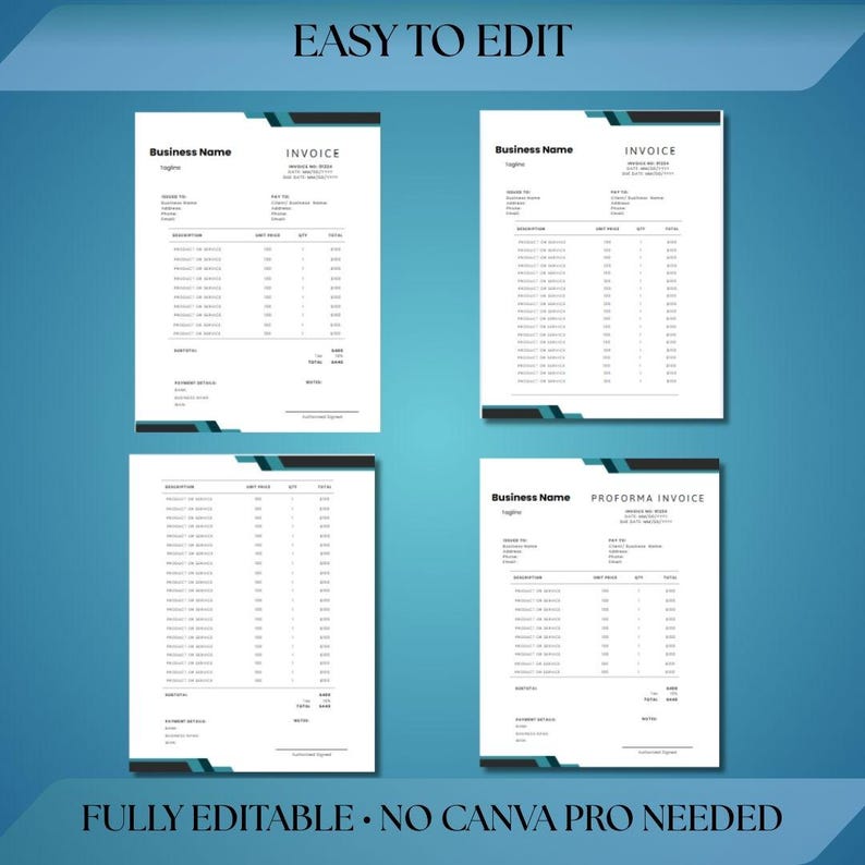 Invoice Template for Small Business, Proforma Invoice, 2-page Design ...