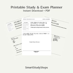 Student Study and Exam Planner | Printable PDF | Homework, Revision and AI Study Prompts