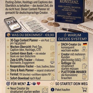 Content Planner Deutsch | Social Media Planung für Creator & Influencer | PDF Sofort-Download