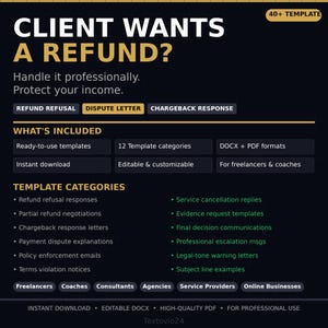Refund Policy Templates for Freelancers | Chargeback & Payment Dispute Response | Client Protection Bundle