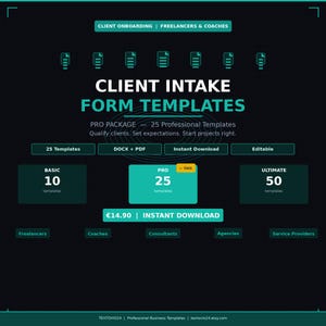 Client Intake Form Templates | 25 Onboarding Forms for Freelancers & Coaches | Business Questionnaire Pro Pack