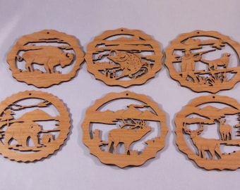 Christmas Ornaments - Wooden Wildlife Outdoors Scenes - Hunter Gift - Nature Scenes - Gift Set of 6