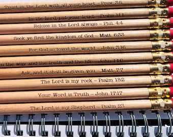 Bible Verses Engraved Pencils  - Set of 10 - natural wood No. 2 pencil - back to school - student gift - teacher gift