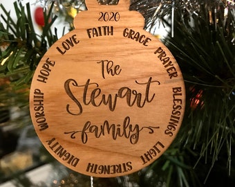 Personalized Christmas Family Name Ornament, Gift Custom Personalized Wood Engraved Xmas Ornament