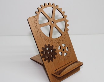 iPhone Stand cradle steampunk gears of wood