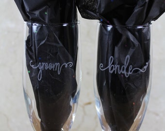 Bride and Groom Champagne Flutes - Wedding Flutes - Champagne Glasses