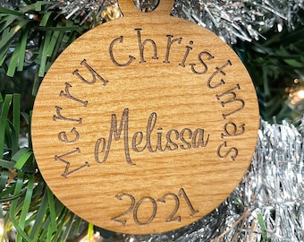 Personalized Christmas Family Name Monogram Ornament, Gift Custom Personalized Wood Engraved Xmas Ornament