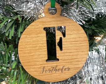 Personalized Christmas Family Name Monogram Ornament, Gift Custom Personalized Wood Engraved Xmas Ornament