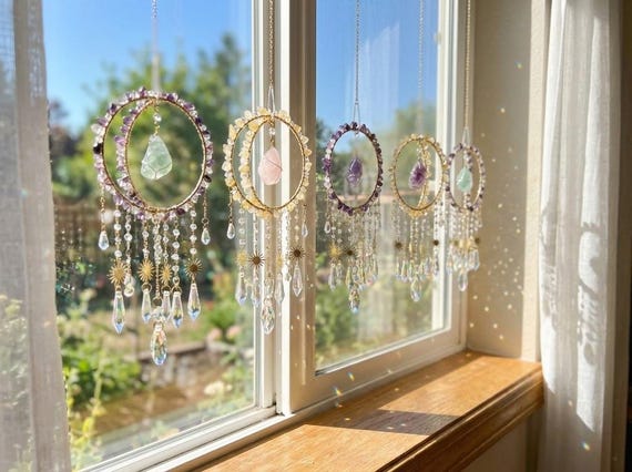 Celestial Suncatcher, Gemstone Rainbow Maker, Boho Window Hanging, Gift for her