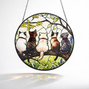 Atrapasueños de gato de vidrieras, atrapaluz arcoíris, decoración para ventanas, regalo para amantes de los gatos