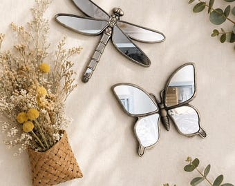 Vintage Gold Metal Butterfly Mirror Wall Decor, Boho Cottagecore Nature Art