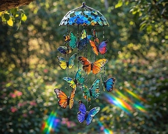 2D metallfjärilshänge, färgglad trädgårdsdekoration i järn, utomhusdekoration