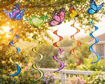 Butterfly Garden Wind Spinner, Colorful Outdoor Yard Patio Decor, Hanging Ornament