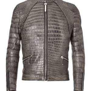 Krokodil geprägte Lederjacke für Herren | Handgefertigte Luxus Biker Style Classic Oberbekleidung | Geschenk für Ihn
