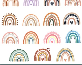 Boho regnbåge clipart-paket, handritad regnbåge SVG (digital nedladdning)