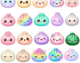 Glitter Dumpling PNG-paket, Kawaii Pastell Glitter Clipart (digital nedladdning)