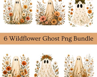 Wildflower Ghost PNG Bundle, Cottagecore Halloween Sublimation, Boho Ghost Shirt Design, Floral Ghost PNG, Digital Download