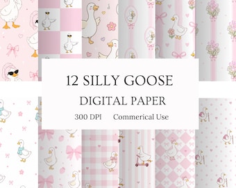 Gås sömlösa mönster, pastellblommigt digitalt papper, vintage preppy cottagecore mönster, digital nedladdning