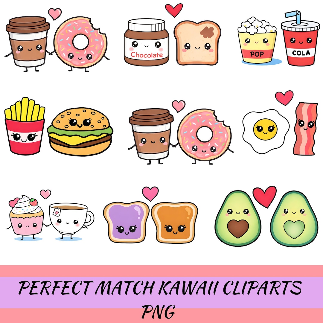 Perfect Match Kawaii Clipart Set Cute Food Clip Art Friendship Best ...