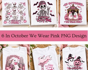 In October We Wear Pink PNG Bundle, Pink Skeleton Ghost Designs (Digital Download)