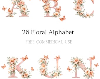 Diseño de alfabeto floral: paquete de fuentes de la A a la Z (descarga digital)