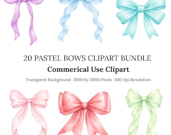 Akvarell rosett clipart PNG-paket - Blush pastellband digital konst