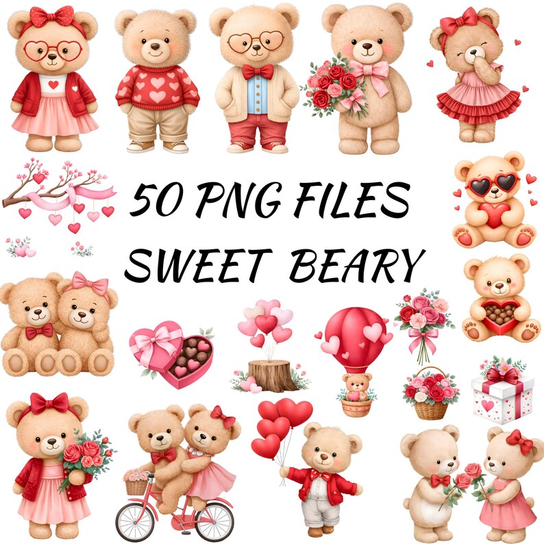 Valentine Teddy Bears Clipart | Watercolor PNG Bundle (digital Download ...