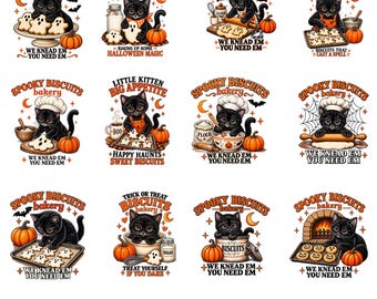 Spooky Biscuits Bakery PNG, Black Cat Halloween Baking Clipart, Funny Ghost Cookie Sublimation, Cute Cat Digital PNG Design Bundle