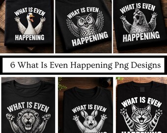 Funny Animal Meme PNG, What Is Even Happening Shirt, Funny Cat Owl Lion Sublimation Design Set