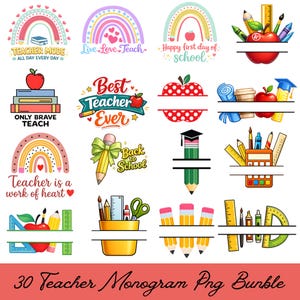 Teacher Split Monogram SVG Bundle | Back to School Clipart | Pencil Name Frame | Crayon Monogram PNG | Teacher Shirt Design