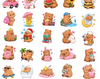 25 Kawaii Bear PNG Bundle, Everyday Activities, Sublimation Stickers (Digital Download)