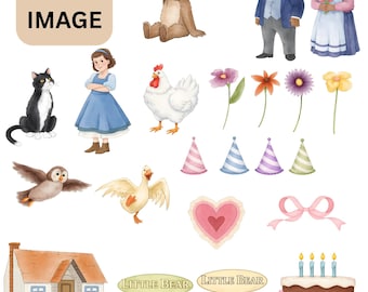 Little Bear Watercolor Clipart Bundle, Woodland Animals, Baby Shower Graphics (Digital Download)