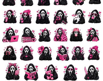 Girly Ghostface SVG PNG-paket, rosa skräckclipart (digital nedladdning)