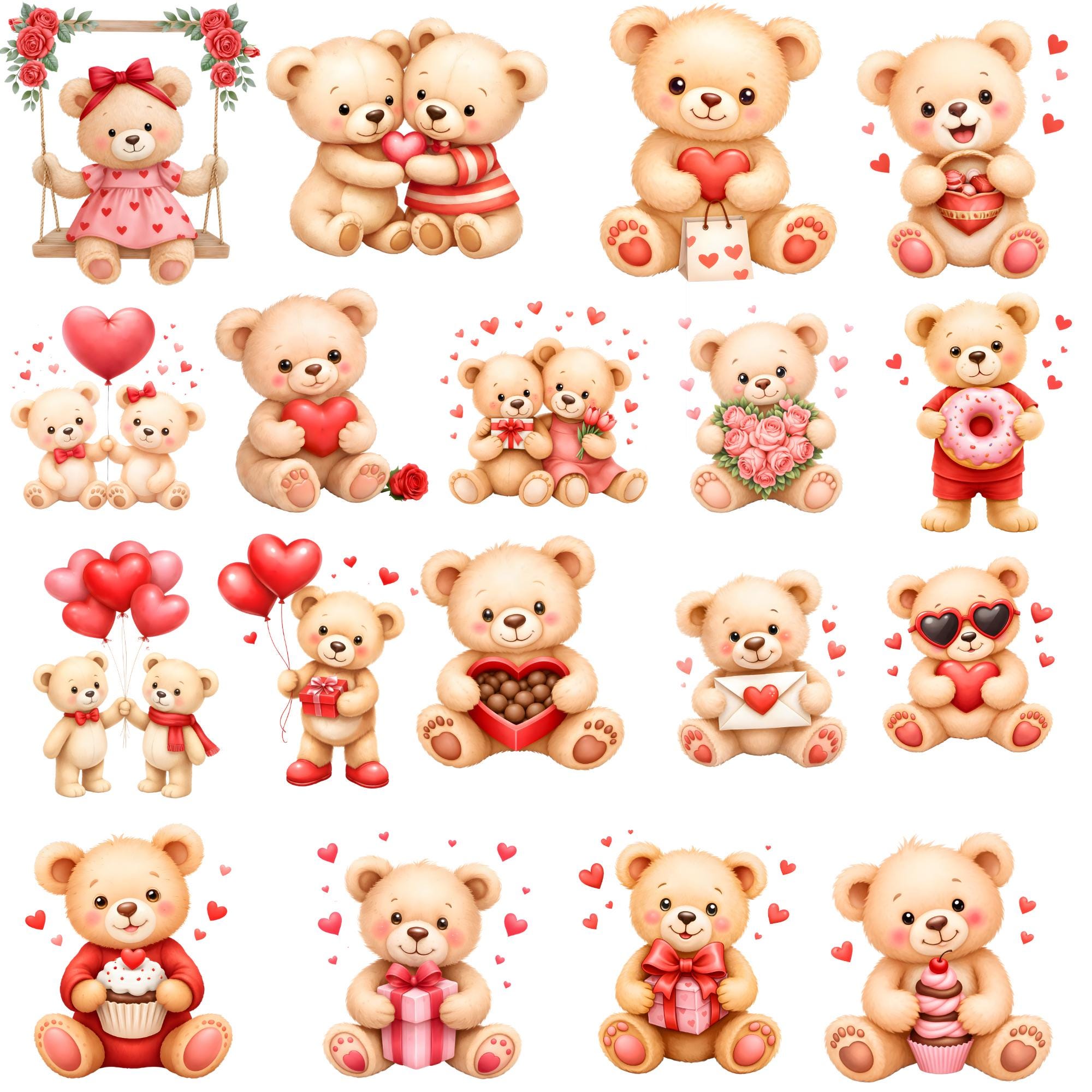 Valentine Teddy Bears Clipart | Watercolor PNG Bundle (digital Download ...