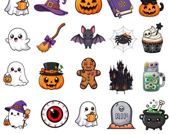 Akvarell Halloween Clipart-paket, Kawaii PNG-grafik, Barnvänliga designer (Kommersiellt bruk)