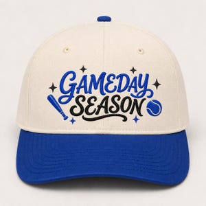 ゲームデーシーズン刺繍デザイン、野球帽、スポーツキャップ刺繍ファイル、ゲームデー引用句 PES DST デジタルダウンロード