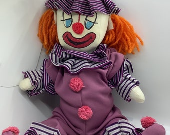 Handmade Clown Doll 20” long. Moveable arms and legs