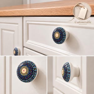 Colorful Ceramic Cabinet Knobs, Boho Mandala Drawer Pulls, Decorative Round Furniture Handles for Kitchen Cabinets, Dressers and Home Decor