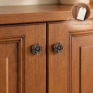 Tirador de armario con forma de hoja floral, tirador de cajón de latón antiguo dorado con forma de flor, tirador de mueble, herrajes decorativos, pomos de armario botánicos
