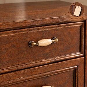 Vintage Ceramic Cabinet Knobs and Drawer Pulls, Antique Brass Kitchen Cabinet Handles, Cream Farmhouse Dresser Hardware, Rustic Knobs