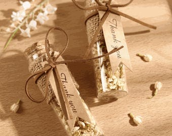 Bomboniera per matrimonio con tè alla rosa, tubetto regalo per damigella d'onore con miscela di tè ai fiori essiccati, regalo rustico di ringraziamento per addio al nubilato.