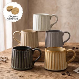 Taza de cerámica japonesa acanalada, taza de café vintage, taza de gres de 355 ml, taza de té minimalista, taza de oficina apta para microondas, regalo ideal