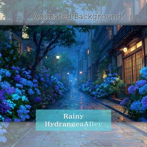 Rainy Hydrangea Alley Animated Background, Japanese Rainy Street Loop, Cozy VTuber Background, Lofi Anime Rain Scene