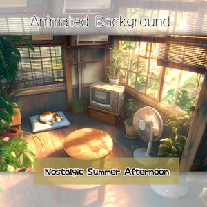 Nostalgic Summer Afternoon - Cozy Japanese Room Animated Background, Sleeping Cat VTuber Overlay for Twitch YouTube, Ambient Loop