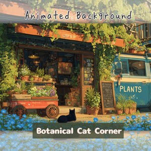 Botanical Cat Corner - Cozy Plant Shop Animated Background for VTuber, Twitch Overlay, Seamless Loop
