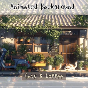 Animated Background - Everyday Life in Japan: Cats & Coffee, Cozy Cafe Storefront, VTuber Twitch Overlay, 35s Seamless Loop, MP4