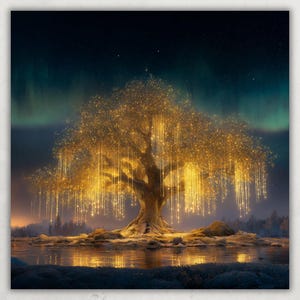 Tree of Life Wall Art Printable, Eternal Golden World Tree, Fantasy Nature Decor, Spiritual Wall Art, Digital Download Poster