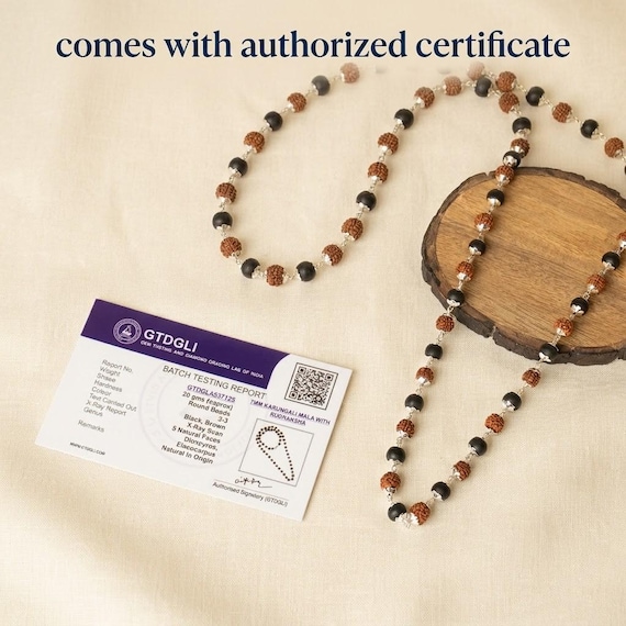 Rudraksha Karungali Mala Necklace, Spiritual Protection Beads, Silver Capped Healing Mala, Meditation Prayer Necklace, Yoga Jewelry Gift